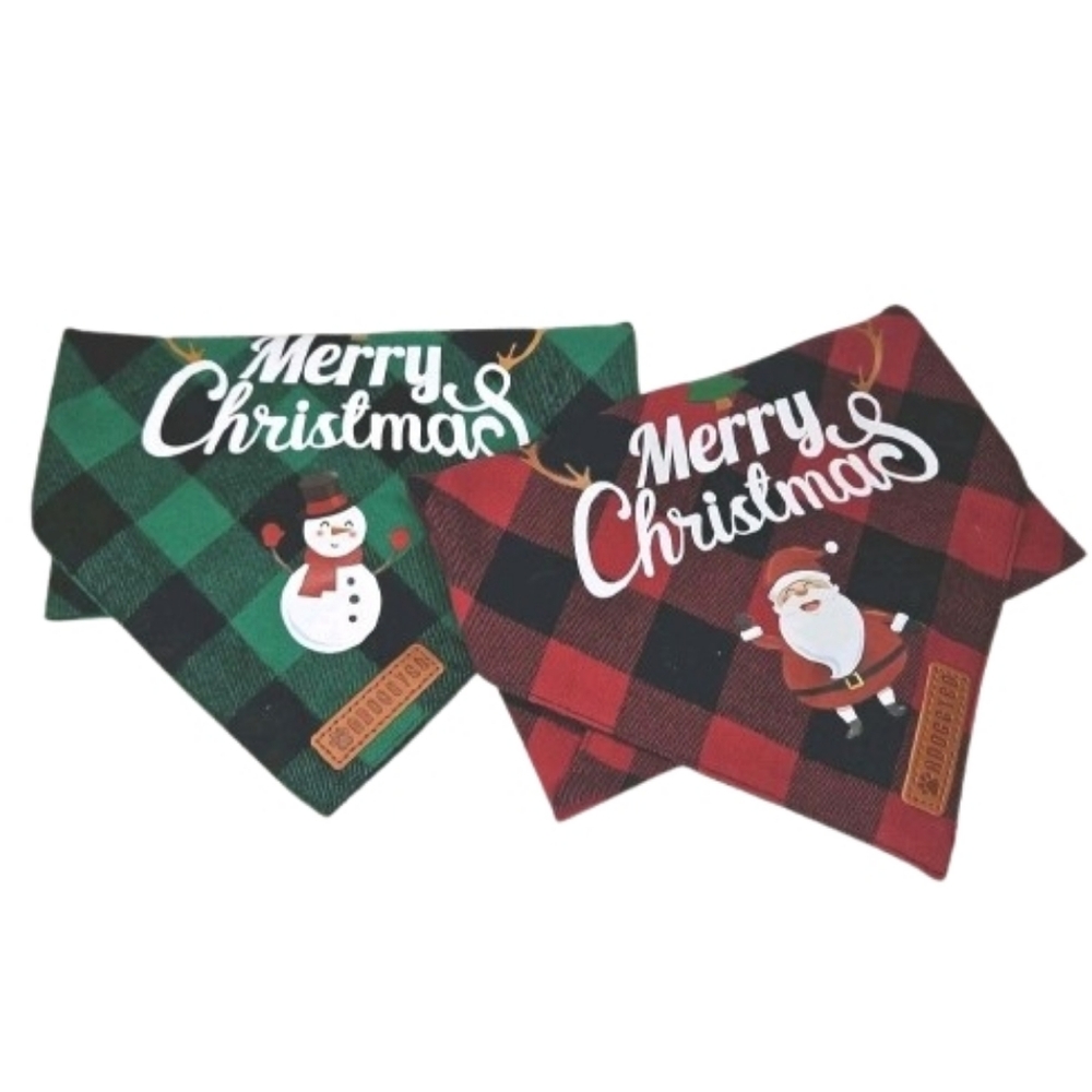 ADOGGYGO 2 Pack Red & Green Plaid Holiday Christmas Dog Bandanas Size 24×16 Cute